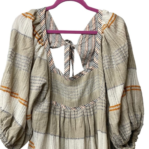 FREE PEOPLE Cosy Striped Mini Dress Size L Boho Hippie Coastal Beach - Picture 3 of 9